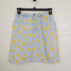 Vintage 90's Liz Claiborne Yellow Daisy Flower Print Denim Mini Skirt 10